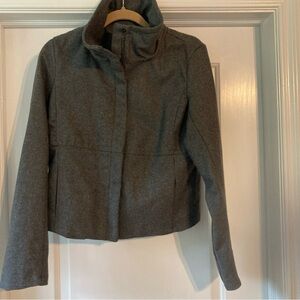 GAP women’s  VTG Y2K Wool Crop Jacket Sz S Grey Lined Full Zip Stand Up Collar